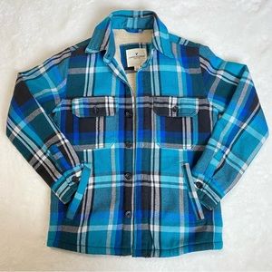 American Eagle Outfitters Men’s Sherpa Lined Flannel Shirt Jacket in Blue Size S